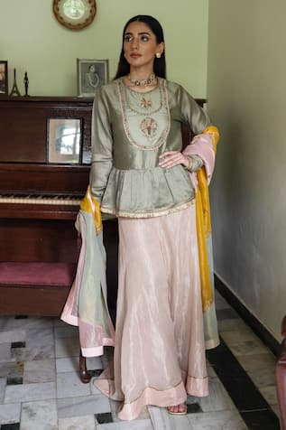 Shorshe Clothing Nur Embroidered Kedia Kurta With Gharara 