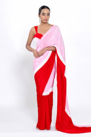 Ellemora Fashions Berry Blush Colorblock Saree With Blouse 