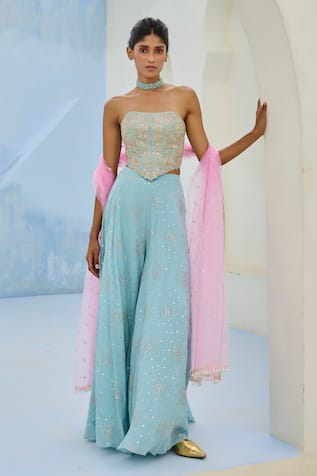 Chamee And Palak Suhana Embroidered Corset & Flared Pant Set 