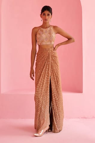 Chamee And Palak Noor Embroidered Blouse & Skirt Set 