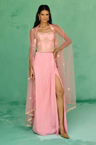 Chamee And Palak Esita Floral Pattern Cape & Skirt Set 