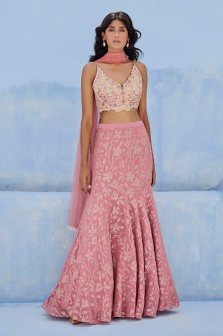 Chamee And Palak Fiza Embroidered Skirt & Blouse Set 