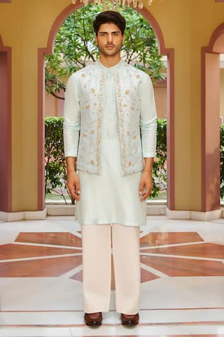 Contrast By Parth Embroidered Bundi Kurta Set 