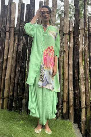 Basil Leaf Flower Print Kurta With Pant 