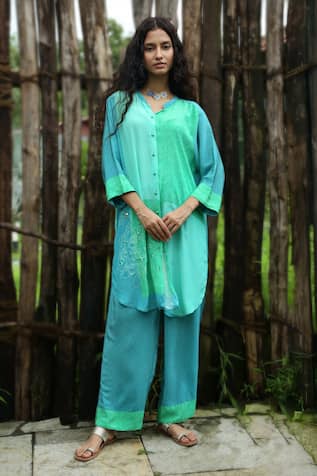 Basil Leaf Scallop Print Kurta With Pant 