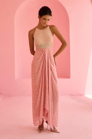 Chamee And Palak Embroidered Bodice Dress 