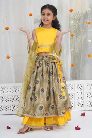 Little Bansi Peacock Pattern Lehenga Set