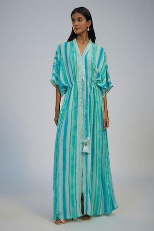 Nadima Saqib Stripe Print Kaftan With Pant 