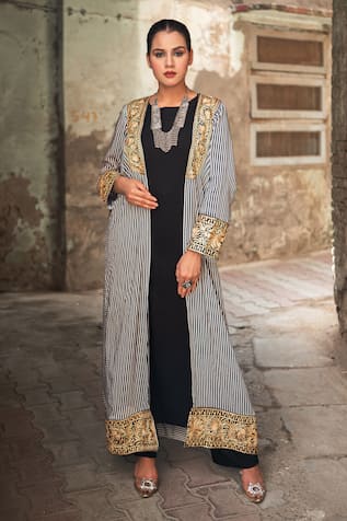 Wazir C Kashmira Tilla Work Cape Pant Set 