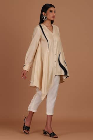 Sandhya Shah Creamy Latte Chanderi Top With Pant 