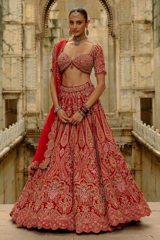 Nitika Gujral Raw Silk Multi Resham Embroidered Bridal Lehenga Set 