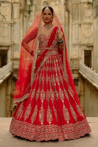 Nitika Gujral Red Hand Embroidered Bridal Lehenga Set 