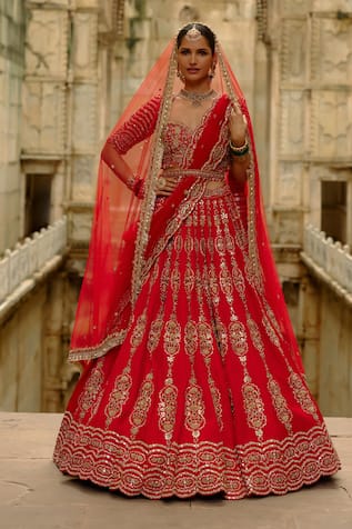 Nitika Gujral Red Hand Embroidered Bridal Lehenga Set 