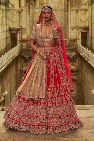 Nitika Gujral Red Hand Embroidered Bridal Lehenga Set 