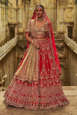Nitika Gujral Red Hand Embroidered Bridal Lehenga Set 