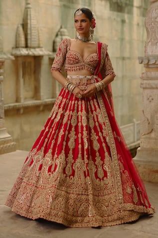 Nitika Gujral Dori Work Embroidered Red Bridal Lehenga Set 