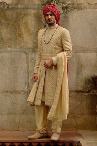 Nitika Gujral Tonal Embroidered Sherwani Set 
