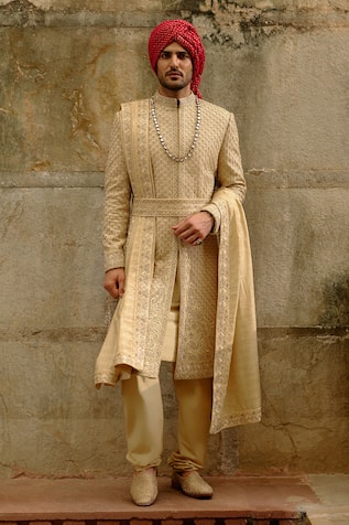 Nitika Gujral Tonal Embroidered Sherwani Set 