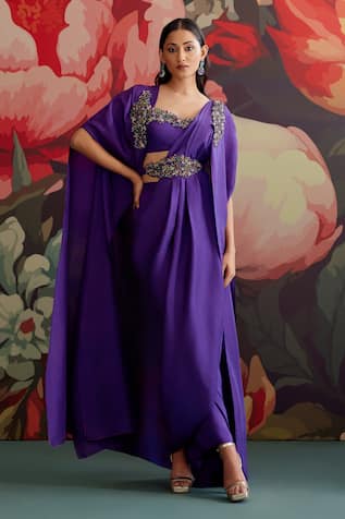 Parul And Preyanka Jamini Embroidered Pre-Draped Saree With Cape 