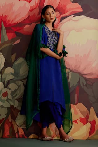 Parul And Preyanka Neelam Embroidered Kaftan Set 