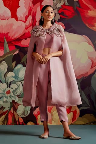 Parul And Preyanka Banafshi Floral Embroidered Cape Set 