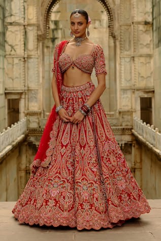 Nitika Gujral Raw Silk Multi Resham Embroidered Bridal Lehenga Set 