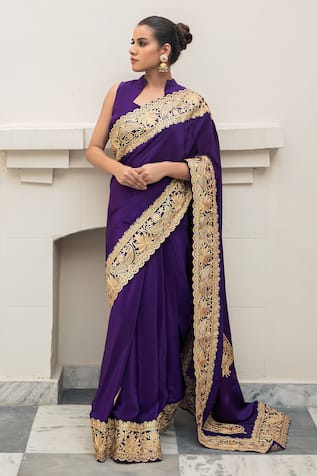 Wazir C Kashmira Tilla Work Saree With Blouse 