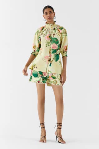 Studio Rigu Blossom Ruching Shirt & Shorts Set 
