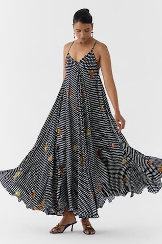 Studio Rigu Onyx Polka Dot Strappy Dress 