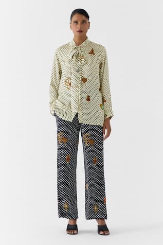 Studio Rigu Pearl Polka Dot Knot Shirt & Onyx Polka Pant Set 
