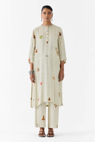 Studio Rigu Pearl Polka Dot Straight Kurta & Pant Set 