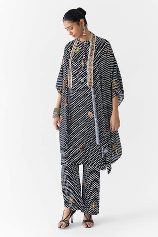 Studio Rigu Onyx Polka Dot Straight Kurta & Pant Set 
