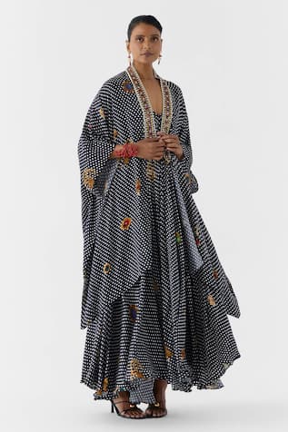 Studio Rigu Onyx Polka Dot Cape & Strappy Dress Set 