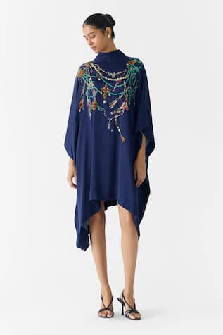 Studio Rigu Navy Maharani Round Collar Kimono Dress 