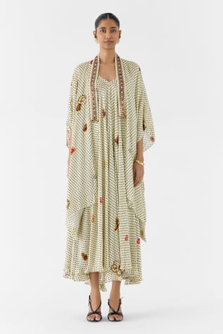 Studio Rigu Pearl Polka Dot Strappy Dress & Cape Set 