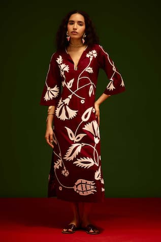 Indian Summer Story Botanical Thread Embroidered Dress 