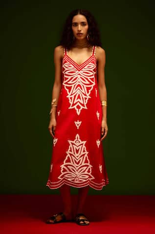 Indian Summer Story Flame Thread Embroidered Dress 