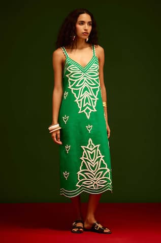 Indian Summer Story Flame Thread Embroidered Dress 
