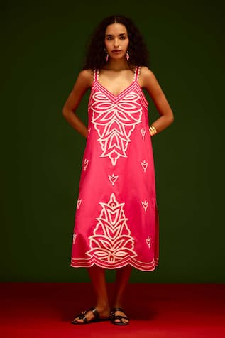 Indian Summer Story Flame Thread Embroidered Dress 