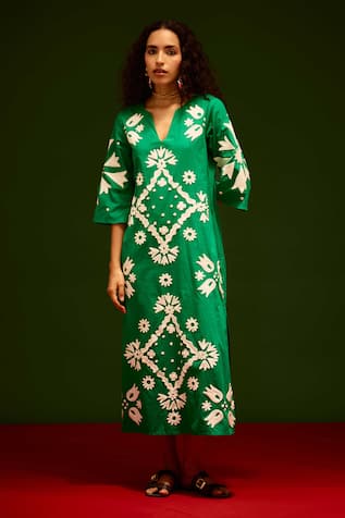 Indian Summer Story Sitara Thread Embroidered Cotton Dress 