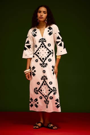 Indian Summer Story Sitara Thread Embroidered Cotton Dress 