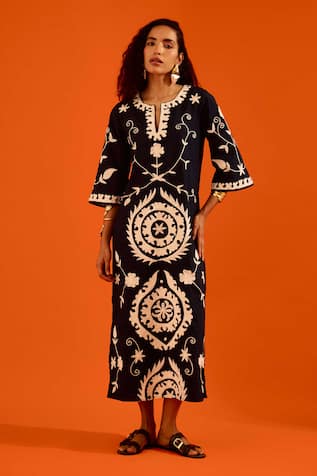 Indian Summer Story Wave Thread Embroidered Dress 