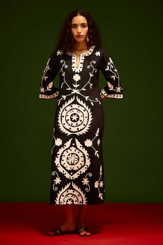 Indian Summer Story Wave Thread Embroidered Dress 