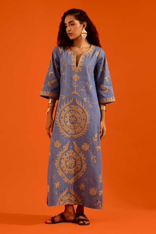 Indian Summer Story Wave Thread Embroidered Dress 