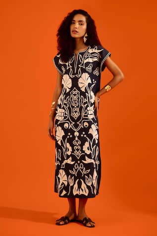 Indian Summer Story Thread Embroidered Dress 