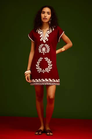Indian Summer Story Wave Thread Embroidered Dress 