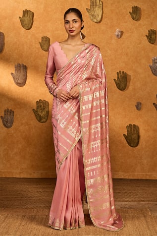 Masaba Champagne Midas Touch Saree With Unstitched Blouse Piece