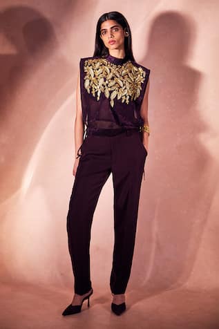 Nirmooha Sheer Embroidered Top & Pant Set 