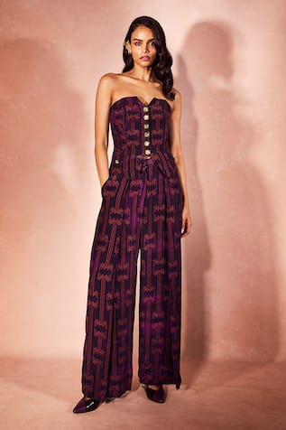 Nirmooha Plum Monogram Corset Set 