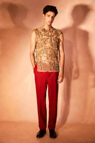 Nirmooha Eternal Flame Embroidered Tank Top With Pant 